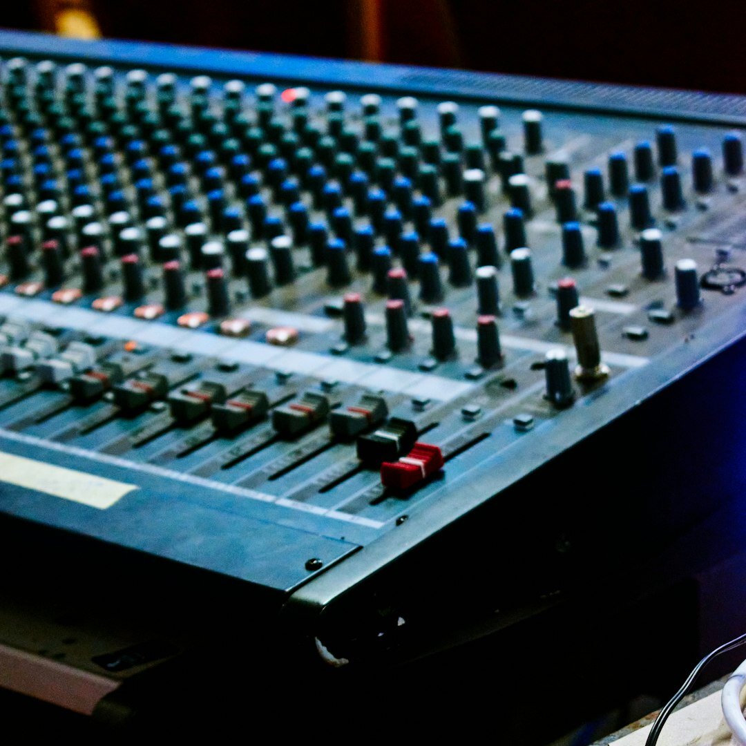 Modern broadcast studio equipment and mixing console